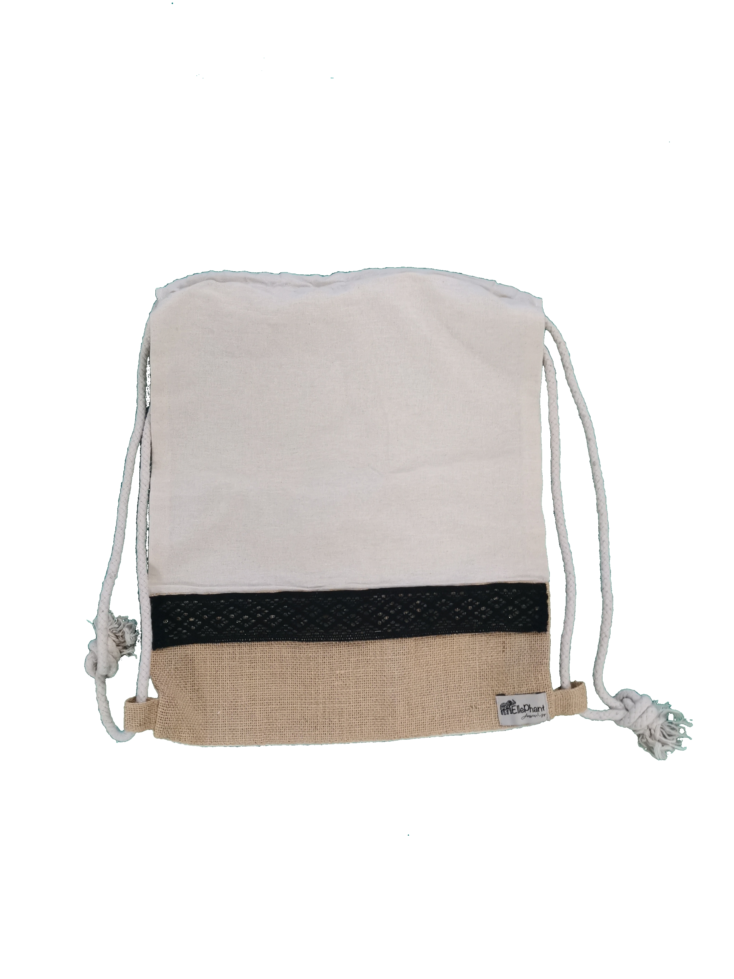 Mochila/saco de algodão c/barra em juta (41 x 34 cm)